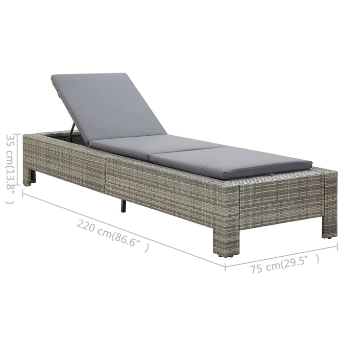 Sun lounger with gray poly rattan cushion
