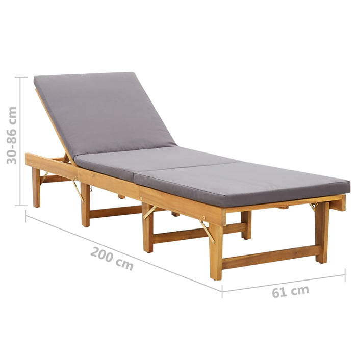 Folding sun lounger with solid acacia wood cushion