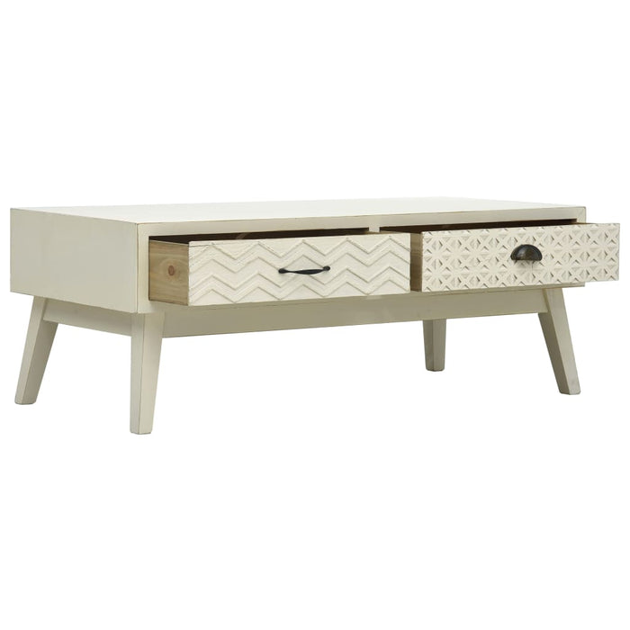 Coffee table with 2 drawers carving gray 110x50x40 cm wood