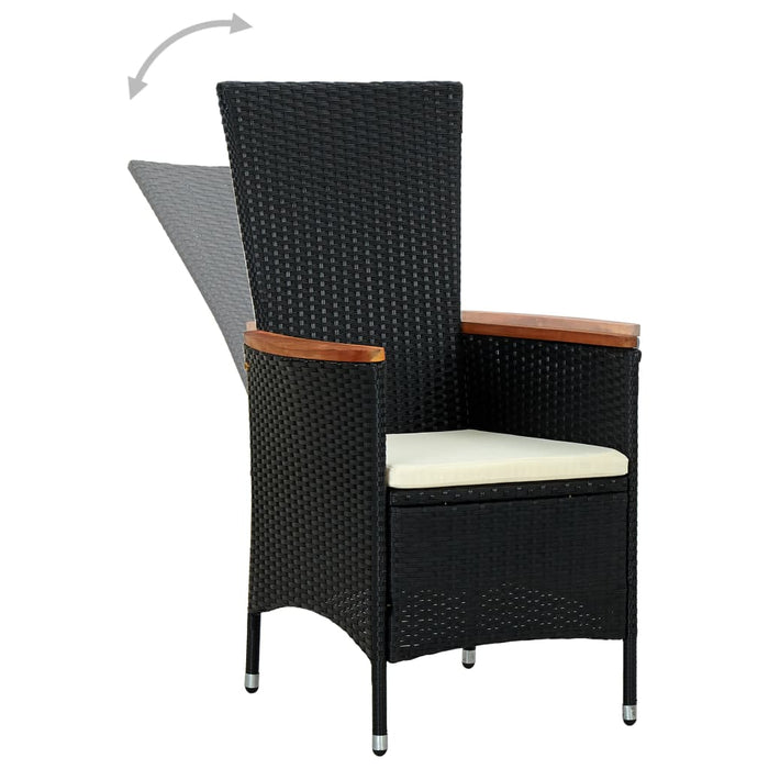 7-tlg. Garten-Essgruppe Poly Rattan Akazienholz Schwarz