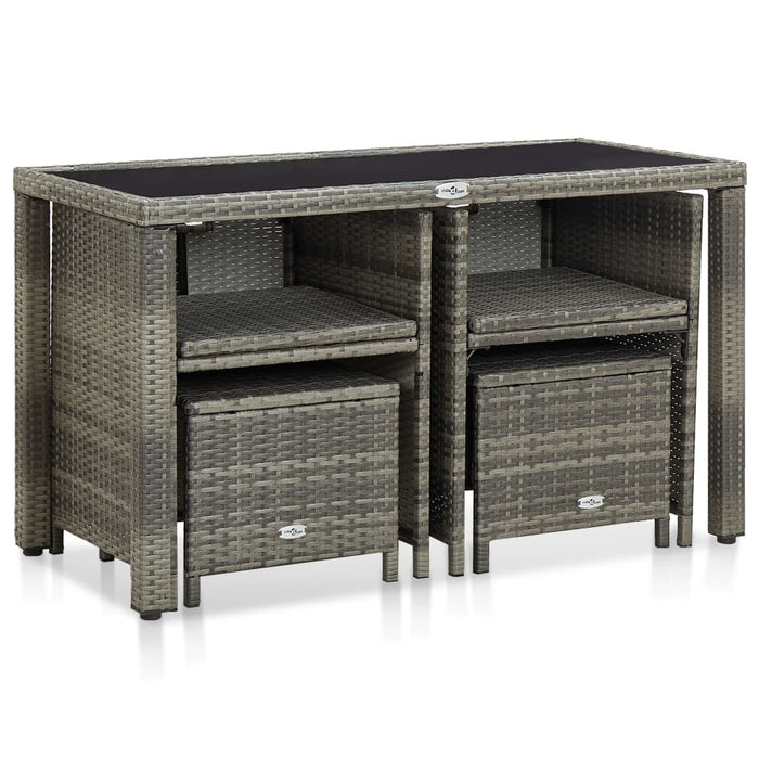 5-tlg. Garten-Essgruppe mit Auflagen Poly Rattan Grau