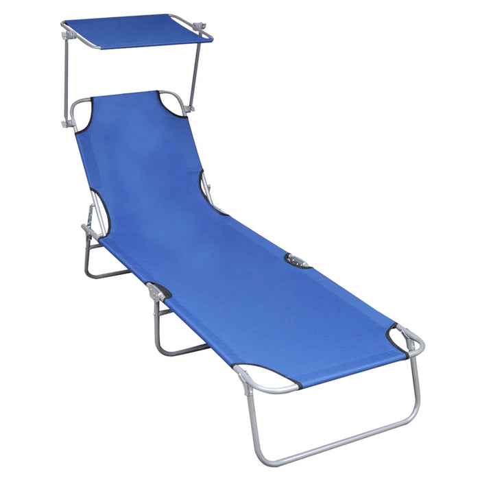 Folding lounger with sun protection blue aluminum