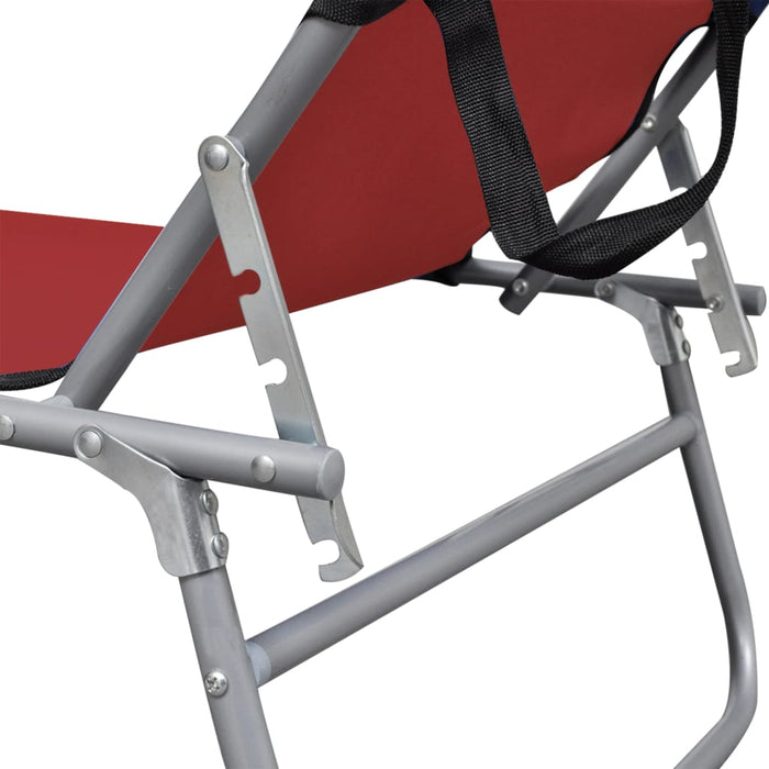 Folding lounger with sun protection red aluminum