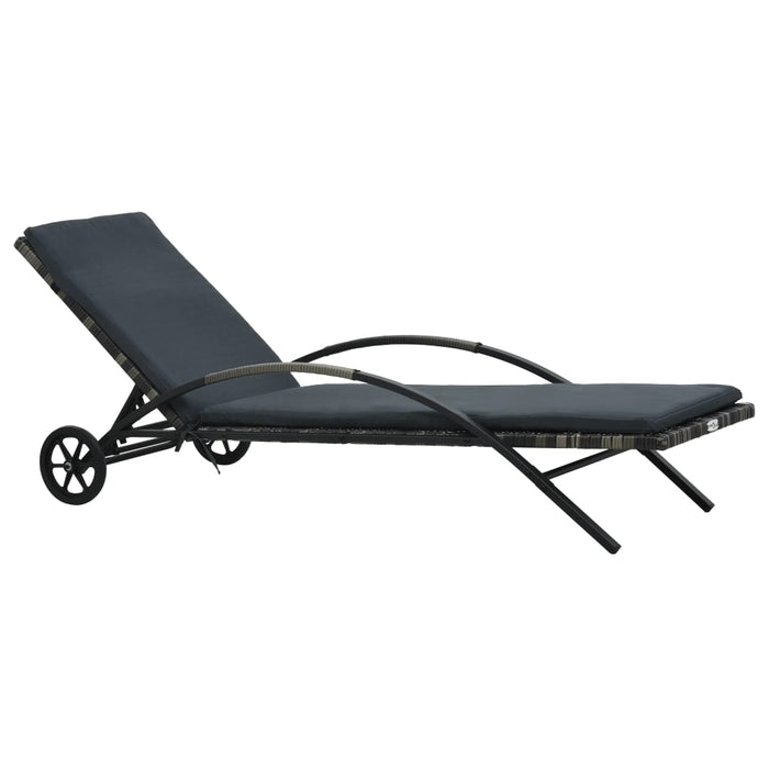 Sun lounger with cushion and wheels poly rattan anthracite
