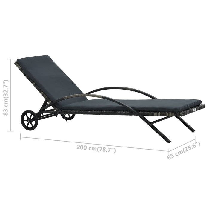 Sun lounger with cushion and wheels poly rattan anthracite