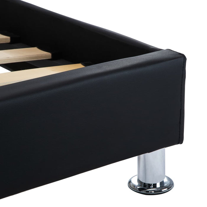 Bed frame with LED black faux leather 90x200 cm