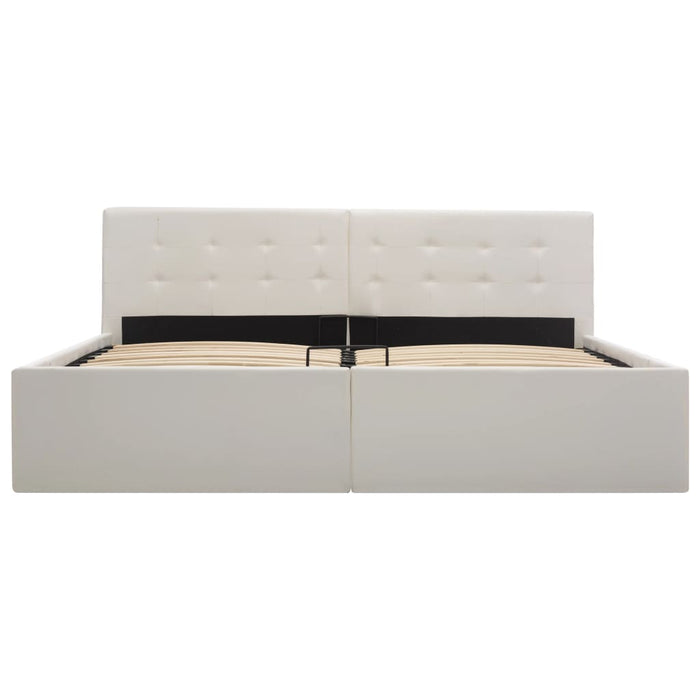 Stauraumbett Hydraulisch Weiß Kunstleder 160×200cm