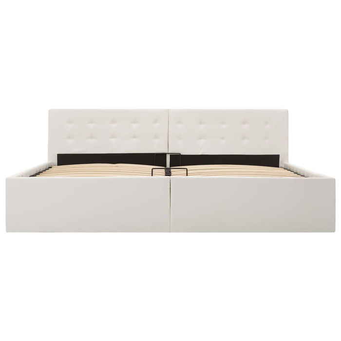 Storage bed hydraulic white faux leather 180×200 cm