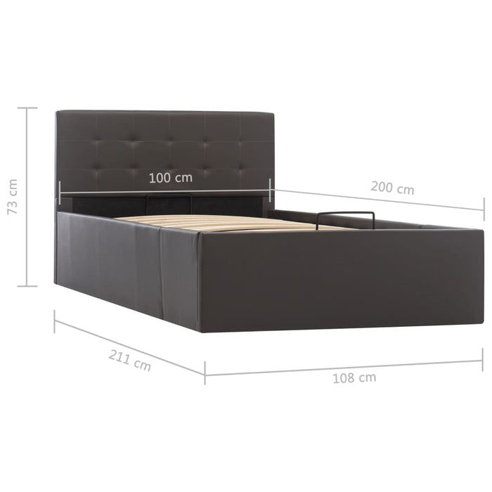 Storage bed hydraulic gray faux leather 100×200 cm