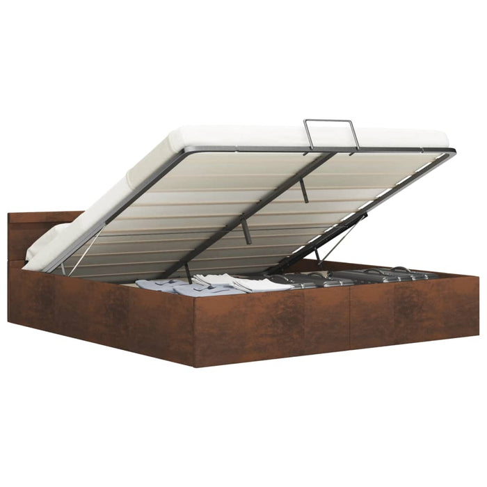 Bett mit Bettkasten Hydraulisch LED Braun Stoff 180x200 cm