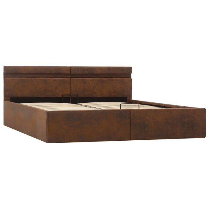 Bett mit Bettkasten Hydraulisch LED Braun Stoff 180x200 cm