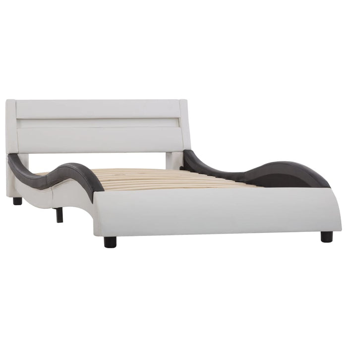 Bettgestell mit LED Weiß und Schwarz Kunstleder 90×200 cm