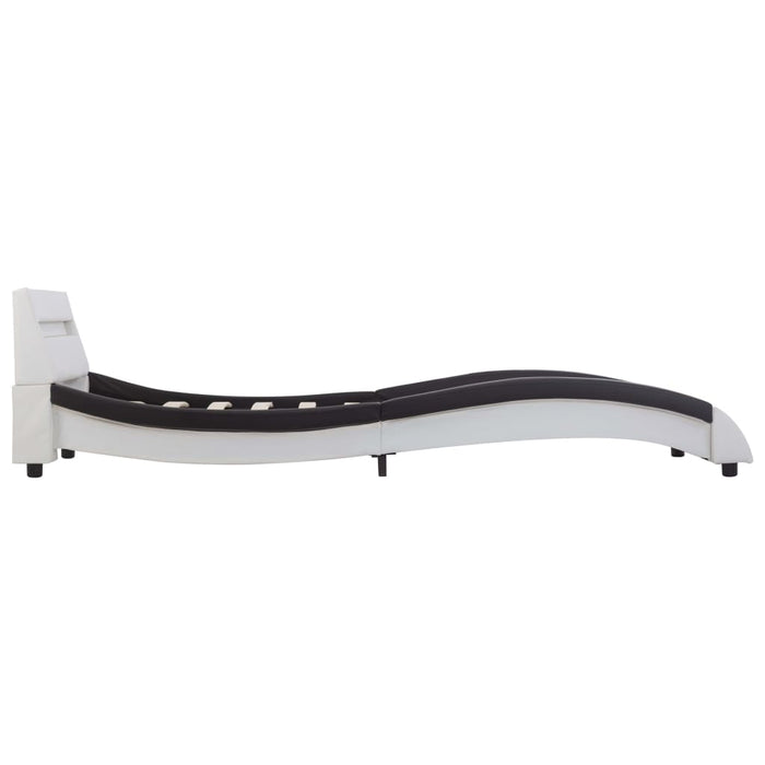 Bed frame with LED white and black faux leather 100 x 200 cm
