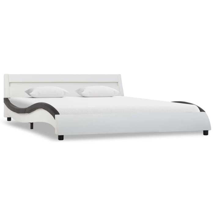 Bed frame with LED white and black faux leather 160 x 200 cm