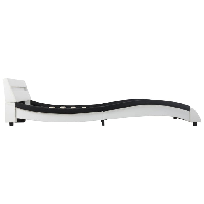 Bed frame with LED white and black faux leather 160 x 200 cm