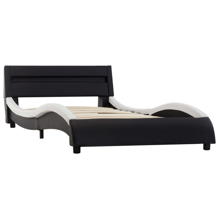 Bettgestell mit LED Schwarz und Weiß Kunstleder 100x200 cm
