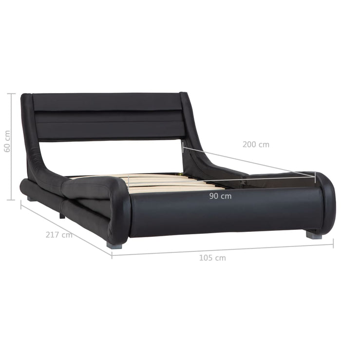 Bed frame with LED black faux leather 90x200 cm