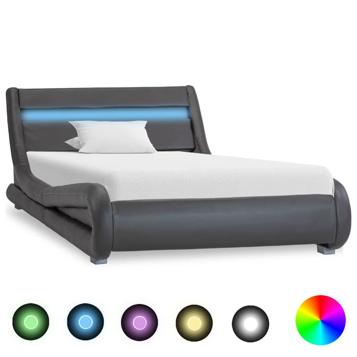 Bed frame with LED gray faux leather 100 x 200 cm