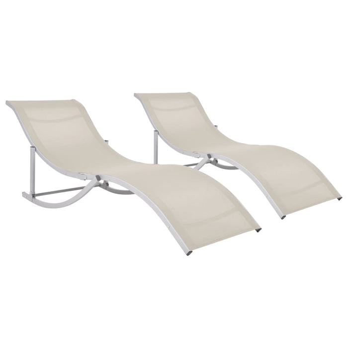 Folding sun loungers 2 pcs. Cream white Textilene