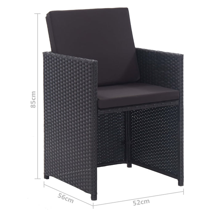 13-tlg. Garten-Essgruppe mit Auflagen Poly Rattan Schwarz