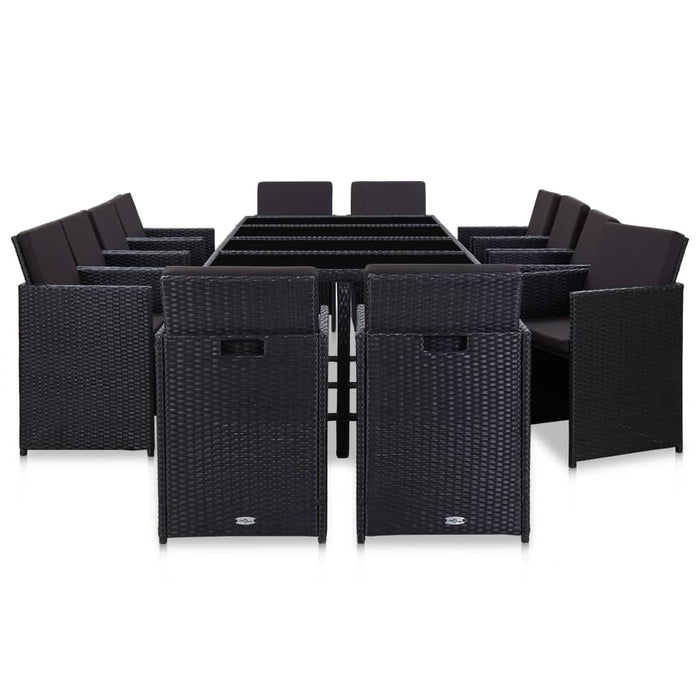 13-tlg. Garten-Essgruppe mit Auflagen Poly Rattan Schwarz