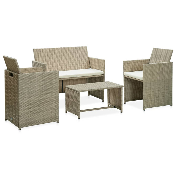 4-tlg. Garten-Lounge-Set mit Auflagen Beige Poly Rattan