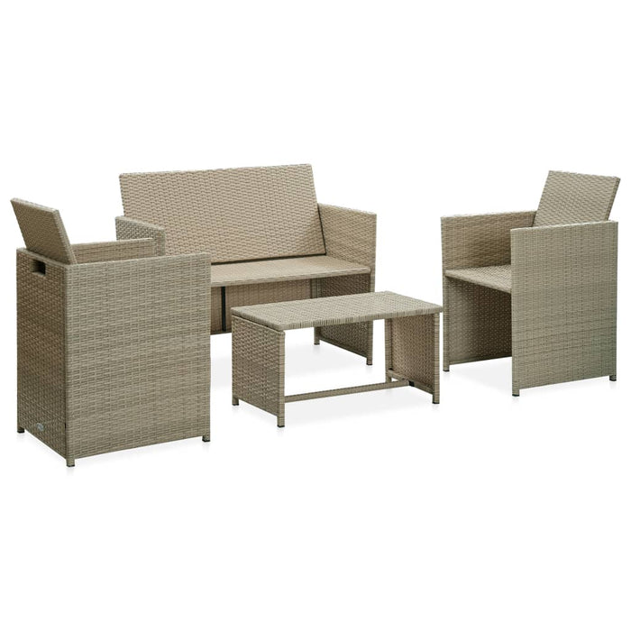 4-tlg. Garten-Lounge-Set mit Auflagen Beige Poly Rattan