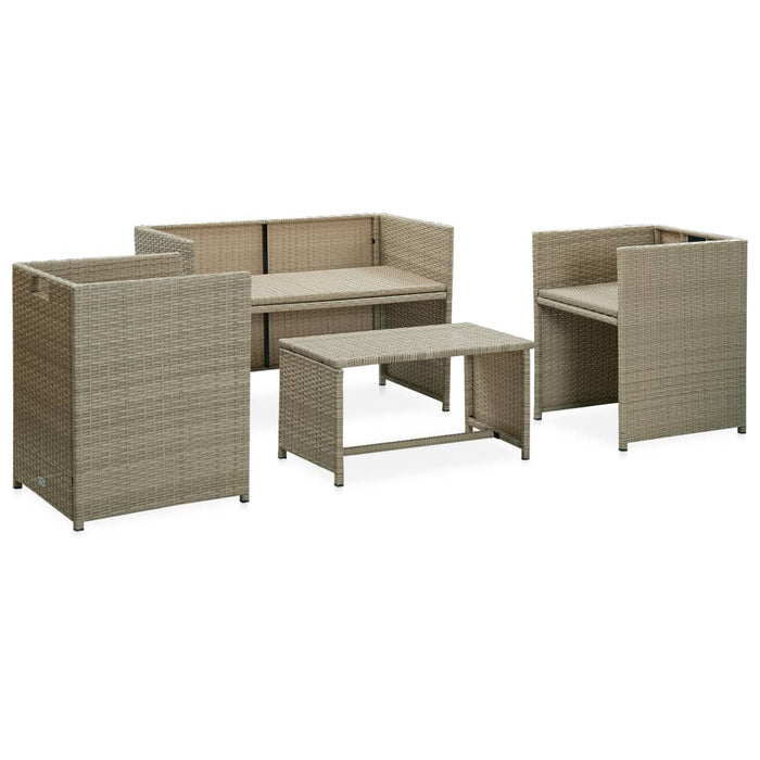 4-tlg. Garten-Lounge-Set mit Auflagen Beige Poly Rattan