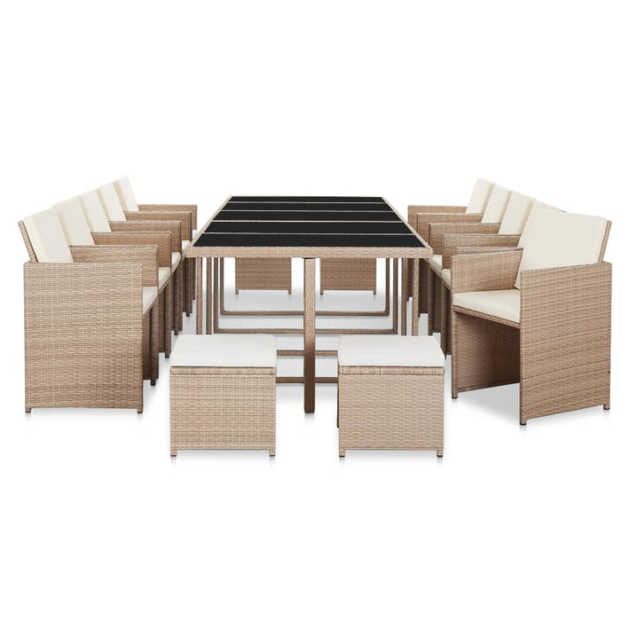 15-tlg. Garten-Essgruppe mit Auflagen Poly Rattan Beige