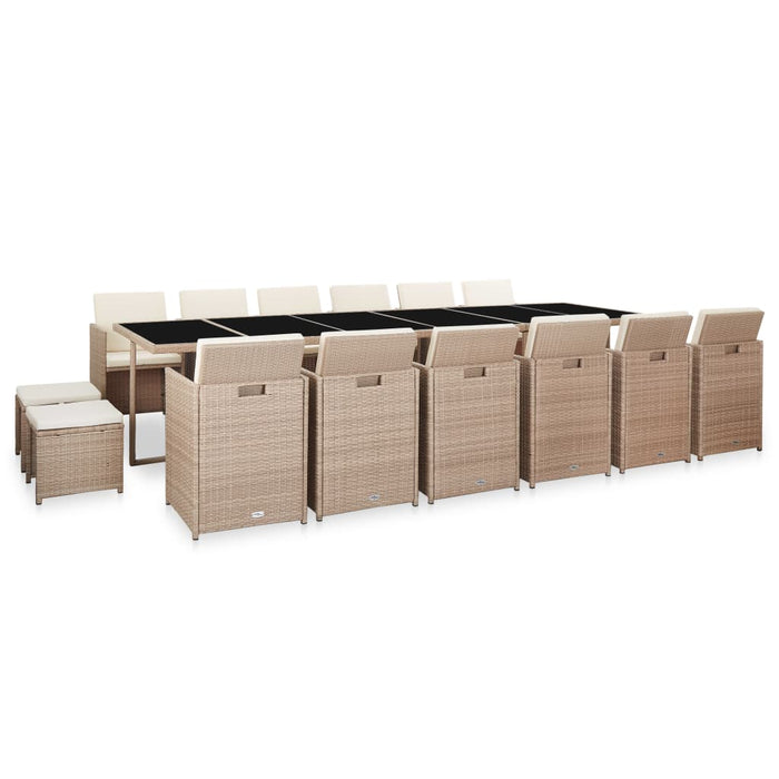 17-tlg. Garten-Essgruppe mit Auflagen Poly Rattan Beige