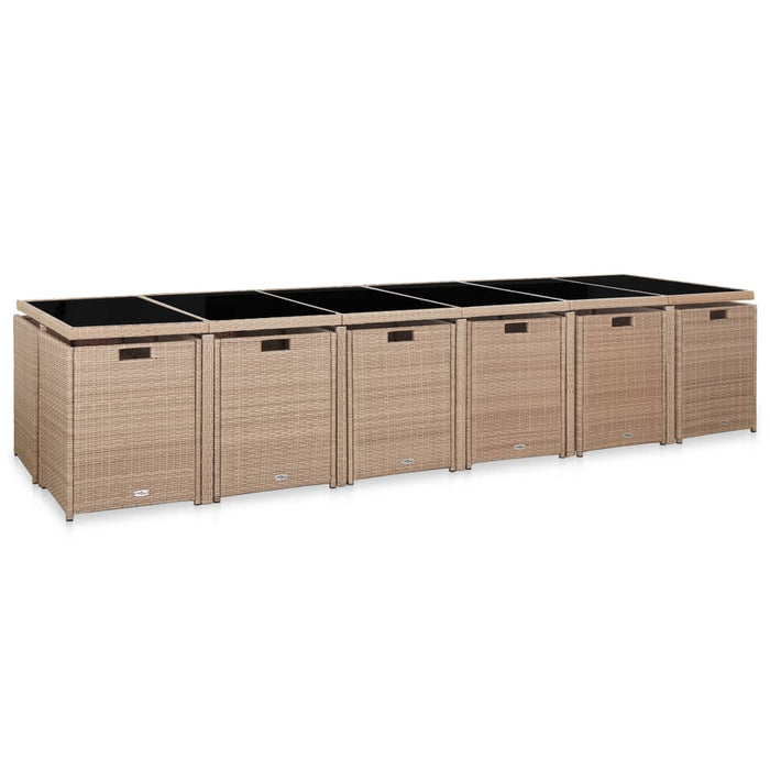 17-tlg. Garten-Essgruppe mit Auflagen Poly Rattan Beige