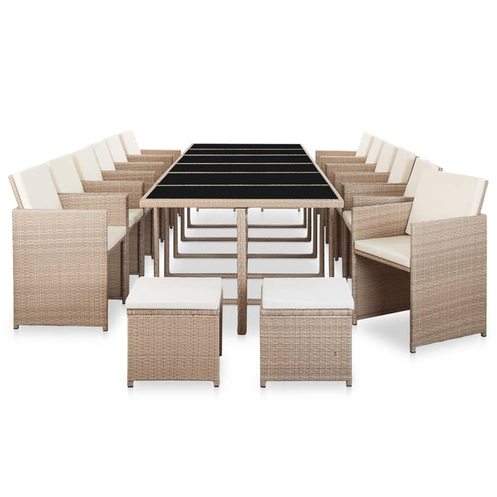 17-tlg. Garten-Essgruppe mit Auflagen Poly Rattan Beige