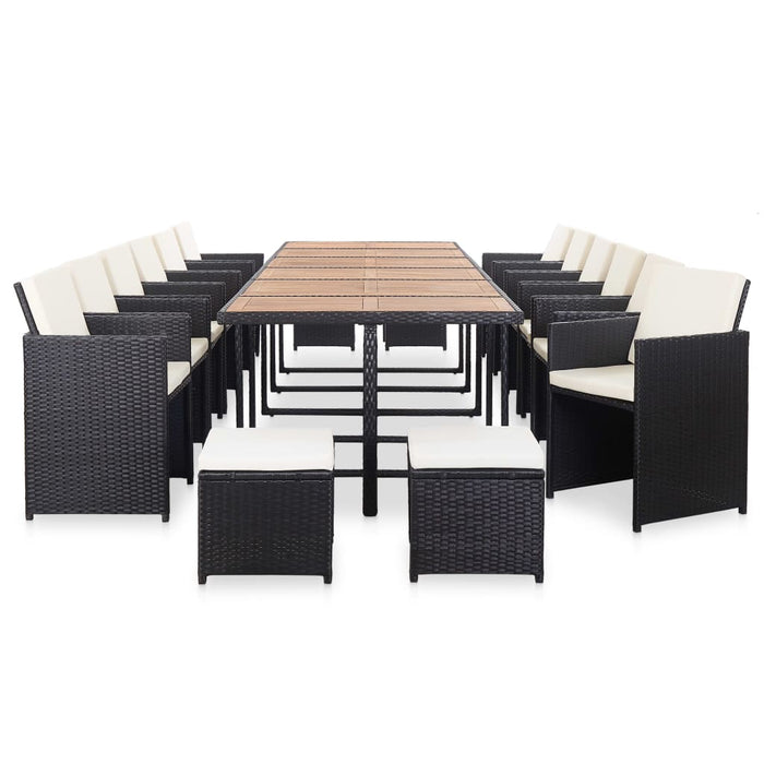 17 pieces Garden dining group with cushions poly rattan black