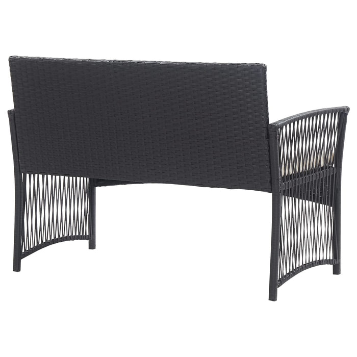 4-tlg. Garten-Lounge-Set mit Auflage Poly Rattan Schwarz