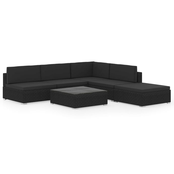 6-tlg. Garten-Lounge-Set Schwarz mit Auflagen Poly Rattan