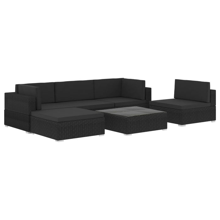 6-tlg. Garten-Lounge-Set mit Auflagen Poly Rattan Schwarz
