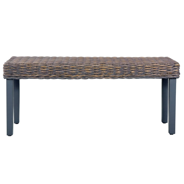Bench 110 cm gray natural Kubu rattan and solid mango wood