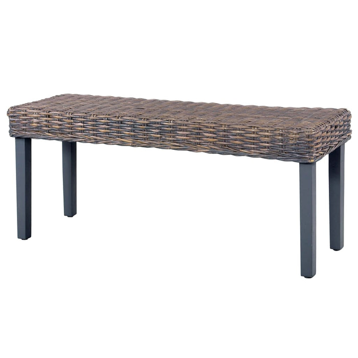 Bench 110 cm gray natural Kubu rattan and solid mango wood