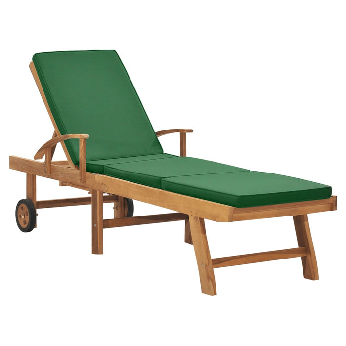 Sun lounger with cushion solid teak green