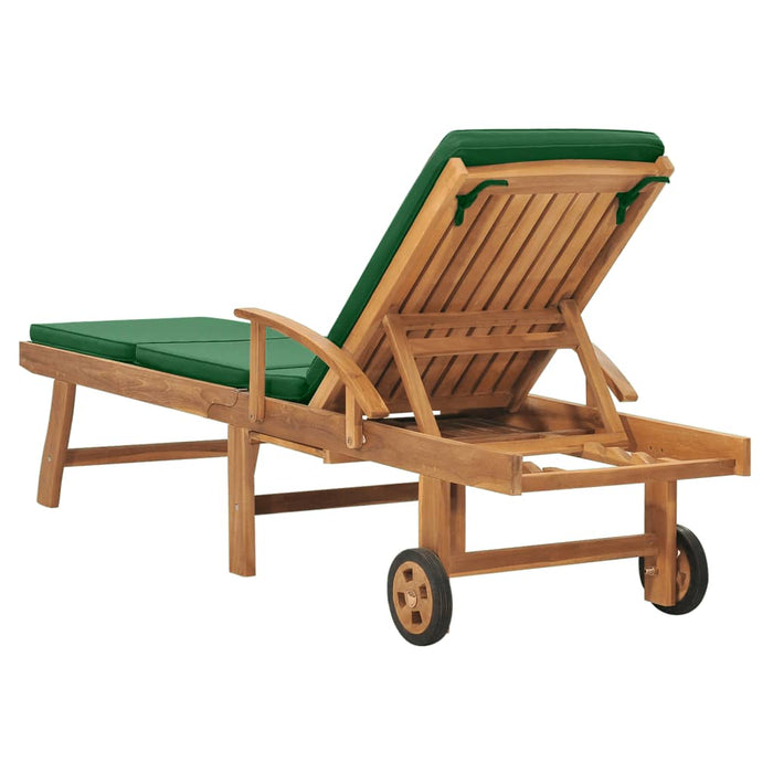 Sun lounger with cushion solid teak green
