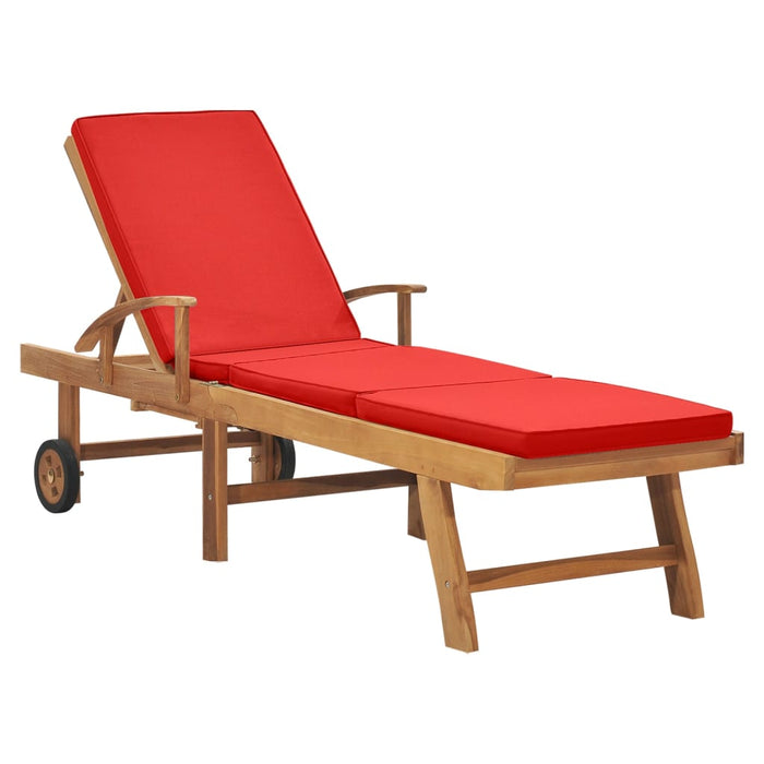 Sun lounger with cushion solid teak red