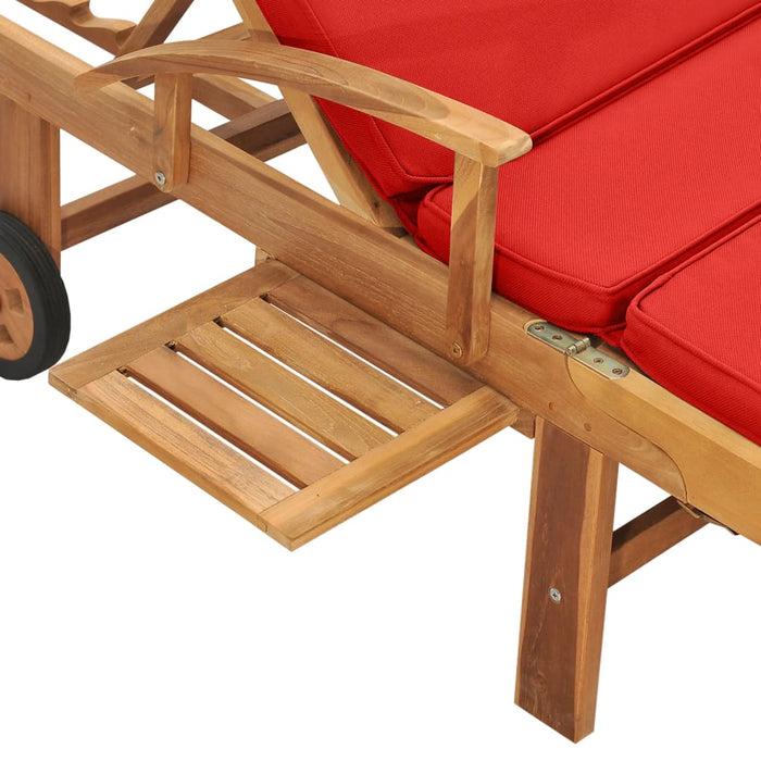 Sun lounger with cushion solid teak red