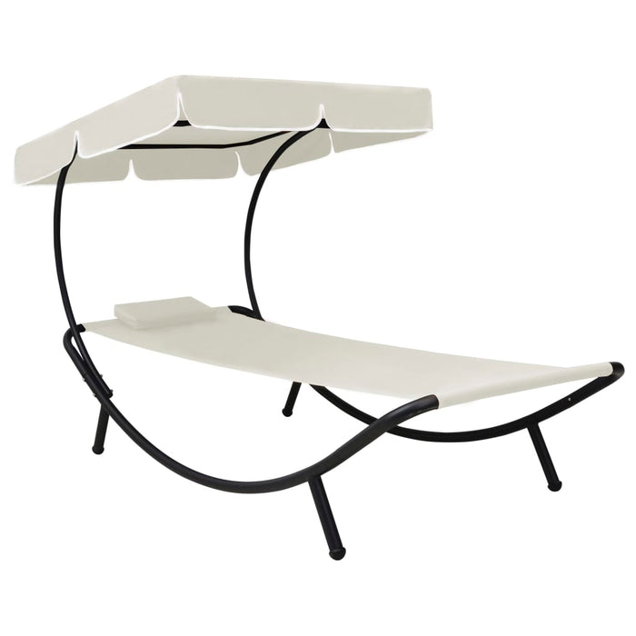 Garten-Sonnenliege mit Sonnendach & Kissen Cremeweiß