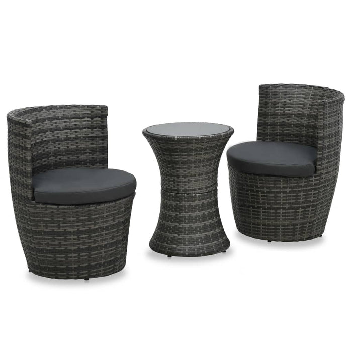 3-tlg. Bistro-Set mit Auflagen Poly Rattan Grau