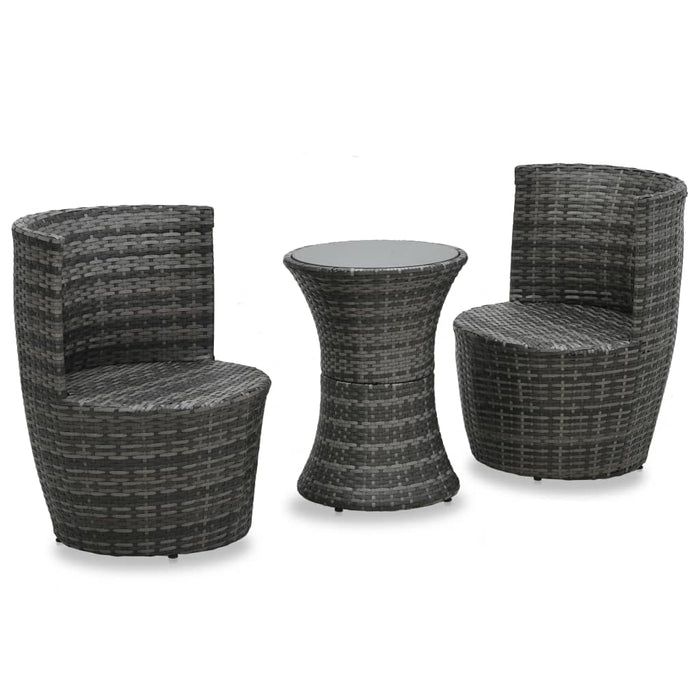 3-tlg. Bistro-Set mit Auflagen Poly Rattan Grau
