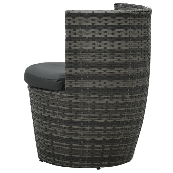 3-tlg. Bistro-Set mit Auflagen Poly Rattan Grau