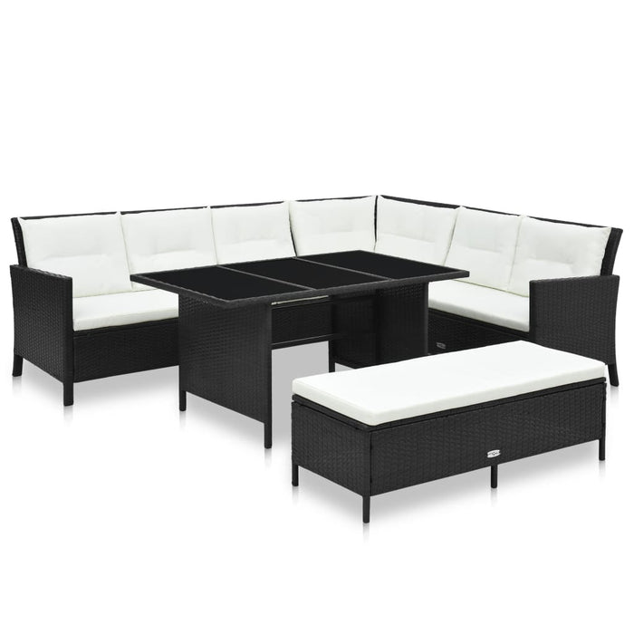 3-tlg. Garten-Lounge-Set mit Auflagen Poly Rattan Schwarz