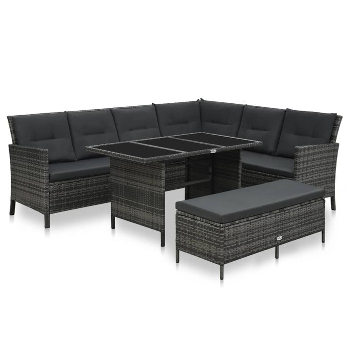 3-tlg. Garten-Lounge-Set mit Auflagen Poly Rattan Grau