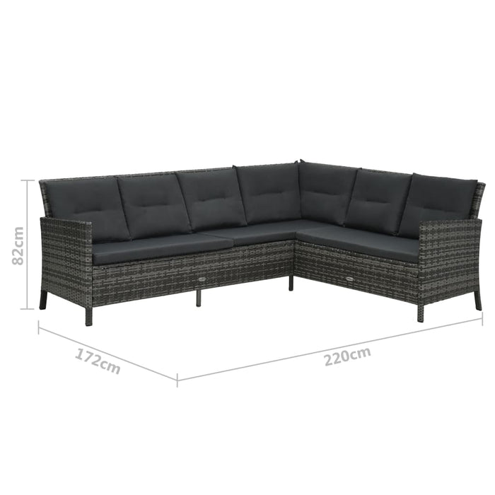 3-tlg. Garten-Lounge-Set mit Auflagen Poly Rattan Grau