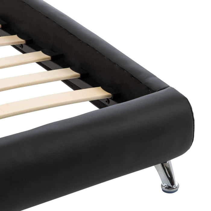 Bettgestell Schwarz Kunstleder 140×200 cm